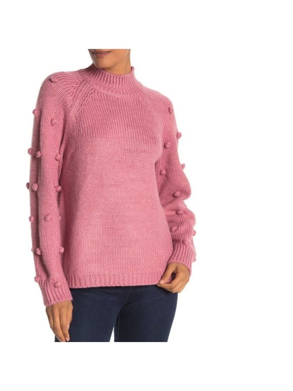 CeCe by Cynthia Steffe Pompom Sleeve Mock Neck